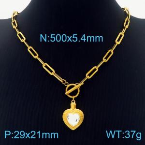 5.4mm Heart Pendant White Zircon Link Chain Stainless Steel Necklace Gold Color - KN236618-Z