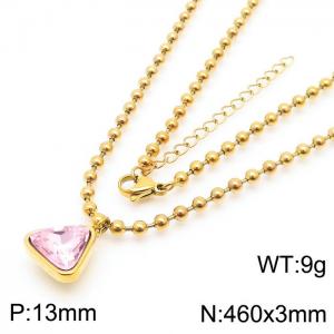 3mm Triangle Pendant Light Pink Zircon Bead Chain Stainless Steel Necklace Gold Color - KN236655-Z