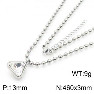3mm Triangle Pendant White Zircon Bead Chain Stainless Steel Necklace Silver Color - KN236656-Z