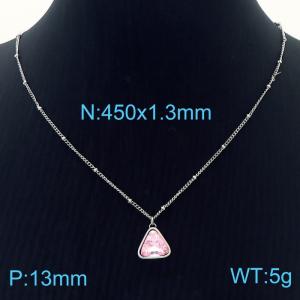 1.3mm Triangle Pendant Light Pink Zircon Link Chain Stainless Steel Necklace Silver Color - KN236658-Z