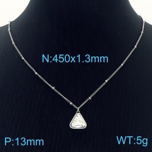 1.3mm Triangle Pendant White Zircon Link Chain Stainless Steel Necklace Silver Color - KN236660-Z