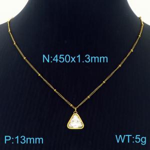 1.3mm Triangle Pendant White Zircon Link Chain Stainless Steel Necklace Gold Color - KN236661-Z