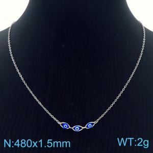 1.5mm Dark Blue Color Devil's Eye Link Chain Stainless Steel Necklace Silver Color - KN236664-Z