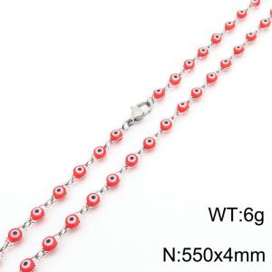 550mm Length Red Color Devil's Eye Link Chain Stainless Steel Necklace Silver Color - KN236698-Z