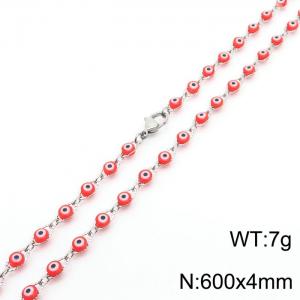 600mm Length Red Color Devil's Eye Link Chain Stainless Steel Necklace Silver Color - KN236699-Z
