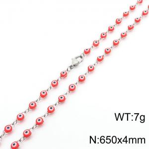 650mm Length Red Color Devil's Eye Link Chain Stainless Steel Necklace Silver Color - KN236700-Z