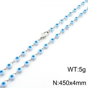 450mm Length White Mix Blue Color Devil's Eye Link Chain Stainless Steel Necklace Silver Color - KN236703-Z