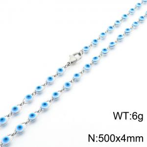 500mm Length White Mix Blue Color Devil's Eye Link Chain Stainless Steel Necklace Silver Color - KN236704-Z