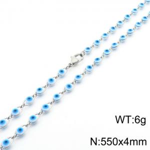 550mm Length White Mix Blue Color Devil's Eye Link Chain Stainless Steel Necklace Silver Color - KN236705-Z