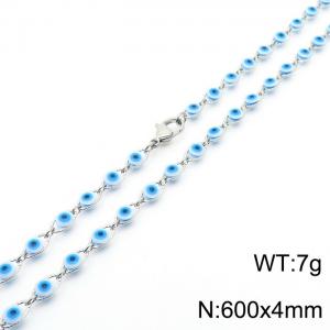 600mm Length White Mix Blue Color Devil's Eye Link Chain Stainless Steel Necklace Silver Color - KN236706-Z