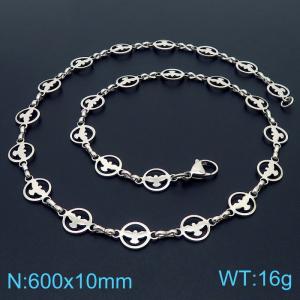 Stainless steel 600 * 10mm hollowed out Dapeng circular hand spliced necklace - KN236825-Z