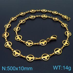 Stainless steel 500 * 10mm hollowed out Dapeng circular hand spliced gold-plated necklace - KN236830-Z