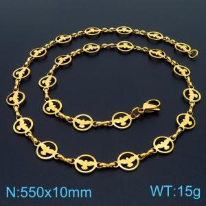 Stainless steel 550 * 10mm hollowed out Dapeng circular hand spliced gold-plated necklace - KN236831-Z