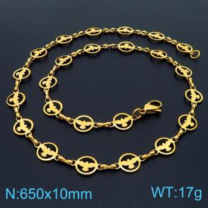 Stainless steel 650 * 10mm hollowed out Dapeng circular hand spliced gold-plated necklace - KN236833-Z