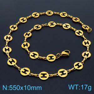Stainless steel 550 * 10mm hollow letter H hand spliced gold-plated necklace - KN236845-Z