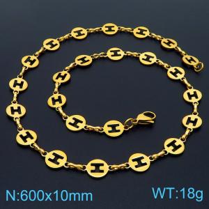 Stainless steel 600 * 10mm hollow letter H hand spliced gold-plated necklace - KN236846-Z