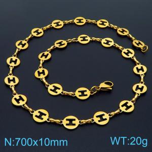 Stainless steel 700 * 10mm hollow letter H hand spliced gold-plated necklace - KN236848-Z