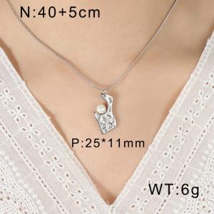 Silver 15.8+2 Inch (40+5 cm) Pearl Pendant Necklace Lightweight Stainless Steel Cable Chain Necklace For Women - KN236898-WGML