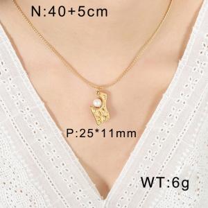 Gold Plated 15.8+2 Inch (40+5 Cm) Pearl Pendant Necklace Lightweight Stainless Steel Cable Chain Necklace For Women - KN236899-WGML