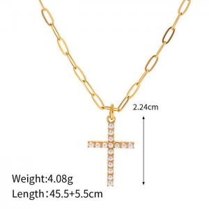 Stainless steel 450mm long gold necklace with charming pearl cross pendant hanging in the middle - KN236901-WGJD