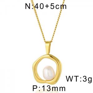 Stylish French style pearl geometric pendant women's gold-plated necklace - KN236903-WGYC
