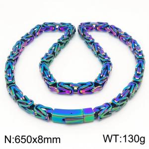 8x650mm Stainless Steel Colorful Byzantine Chain Necklace - KN236905-KFC