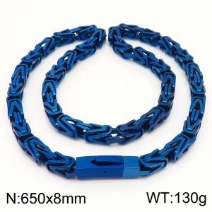 8x650mm Stainless Steel Blue Byzantine Chain Necklace - KN236906-KFC