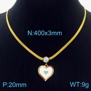 Three Layer Heart Zircon Stainless Steel Pendant Chunky Chain Necklace For Women - KN236981-HJ