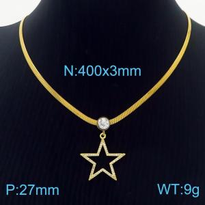 Five Pointed Star Zircon Stainless Steel Pendant Chunky Chain Necklace For Women - KN236982-HJ