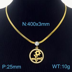 Round Flower Zircon Stainless Steel Pendant Chunky Chain Necklace For Women - KN236983-HJ