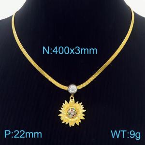 Chrysanthemum Zircon Stainless Steel Pendant Chunky Chain Necklace For Women - KN236985-HJ