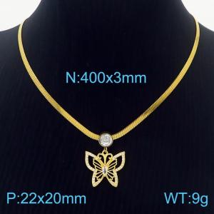 Butterfly Zircon Stainless Steel Pendant Chunky Chain Necklace For Women - KN236986-HJ
