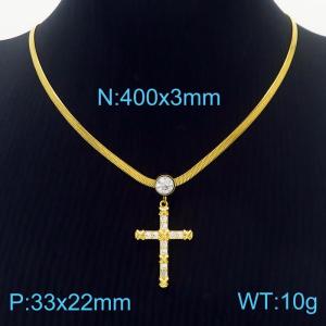 Cross Zircon Stainless Steel Pendant Chunky Chain Necklace For Women - KN236987-HJ