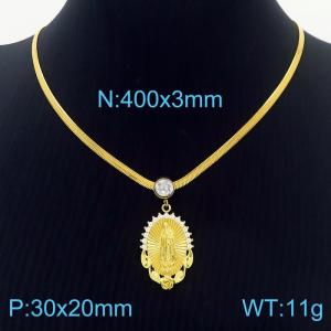 Buddha Rose Zircon Stainless Steel Pendant Chunky Chain Necklace For Women - KN236988-HJ
