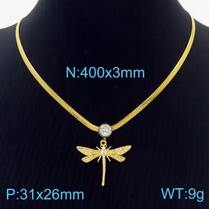 Dragonfly Zircon Stainless Steel Pendant Chunky Chain Necklace For Women - KN236989-HJ