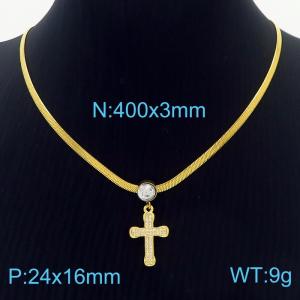 Cross Zircon Stainless Steel Pendant Chunky Chain Necklace For Women - KN236990-HJ