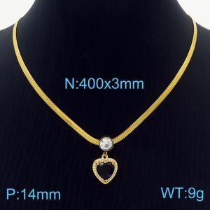 Black White Color Zircon Heart Stainless Steel Pendant Chunky Chain Necklace For Women - KN236992-HJ