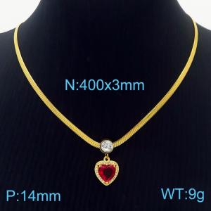 Red Color Zircon Stainless Steel Pendant Chunky Chain Necklace For Women - KN236993-HJ