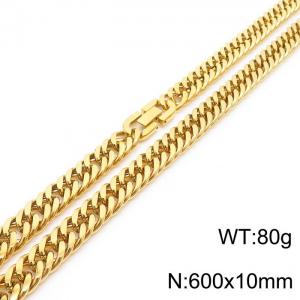 600X10mm Flat Surface Gold-Plated Stainless Steel Clip Clasp Compact Cuban Links Necklace - KN237026-TSC