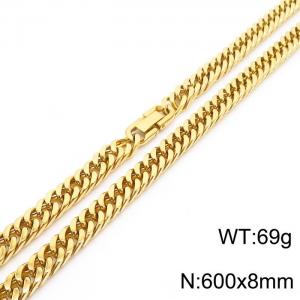 600X8mm Gold-Plated Stainless Steel Clip Clasp Neat Compact Cuban Links Necklace - KN237035-TSC