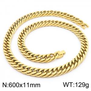 600X11mm Gold-Plated Stainless Steel Clip Clasp Neat Compact Cuban Links Necklace - KN237037-TSC