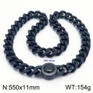 Personality Vintage 550mm Black Necklace CNC Stone Stainless Steel Thick Chain Necklaces - KN237119-Z