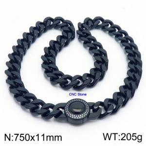 Personality Vintage 750mm Black Necklace CNC Stone Stainless Steel Thick Chain Necklaces - KN237123-Z