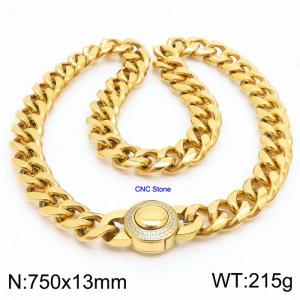 13 * 750mm hip-hop style stainless steel Cuban chain CNC circular snap closure 18K gold-plated necklace - KN237214-Z