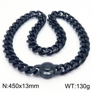 13 * 450mm hip-hop style stainless steel Cuban chain circular snap closure black necklace - KN237215-Z