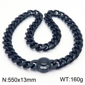 13 * 550mm hip-hop style stainless steel Cuban chain circular snap closure black necklace - KN237217-Z