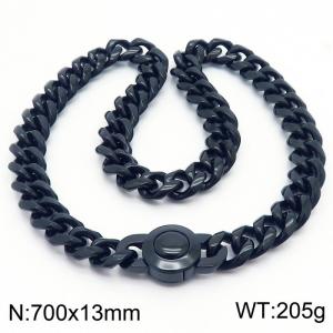 13 * 700mm hip-hop style stainless steel Cuban chain circular snap closure black necklace - KN237220-Z