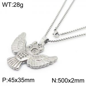 Stylish stainless steel silver owl necklace - KN237358-TLS