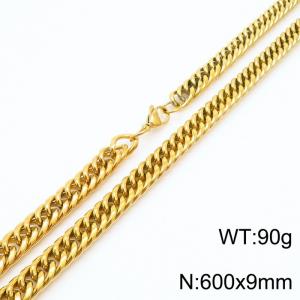 Mens Miami Cuban Link Chain 18K Gold 9mm Stainless Steel Curb Necklace - KN237398-TK