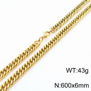 Mens Miami Cuban Link Chain 18K Gold 6mm Stainless Steel Curb Necklace - KN237423-TK